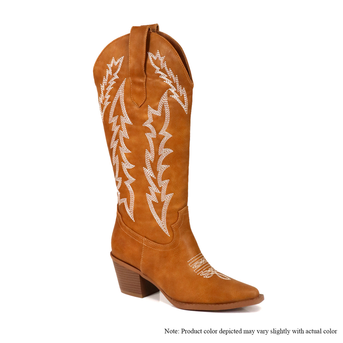 BYRON-1 STACKED HEEL EMBROIDERY WESTERN BOOTS - TAN
