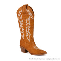 BYRON-1 STACKED HEEL EMBROIDERY WESTERN BOOTS - TAN