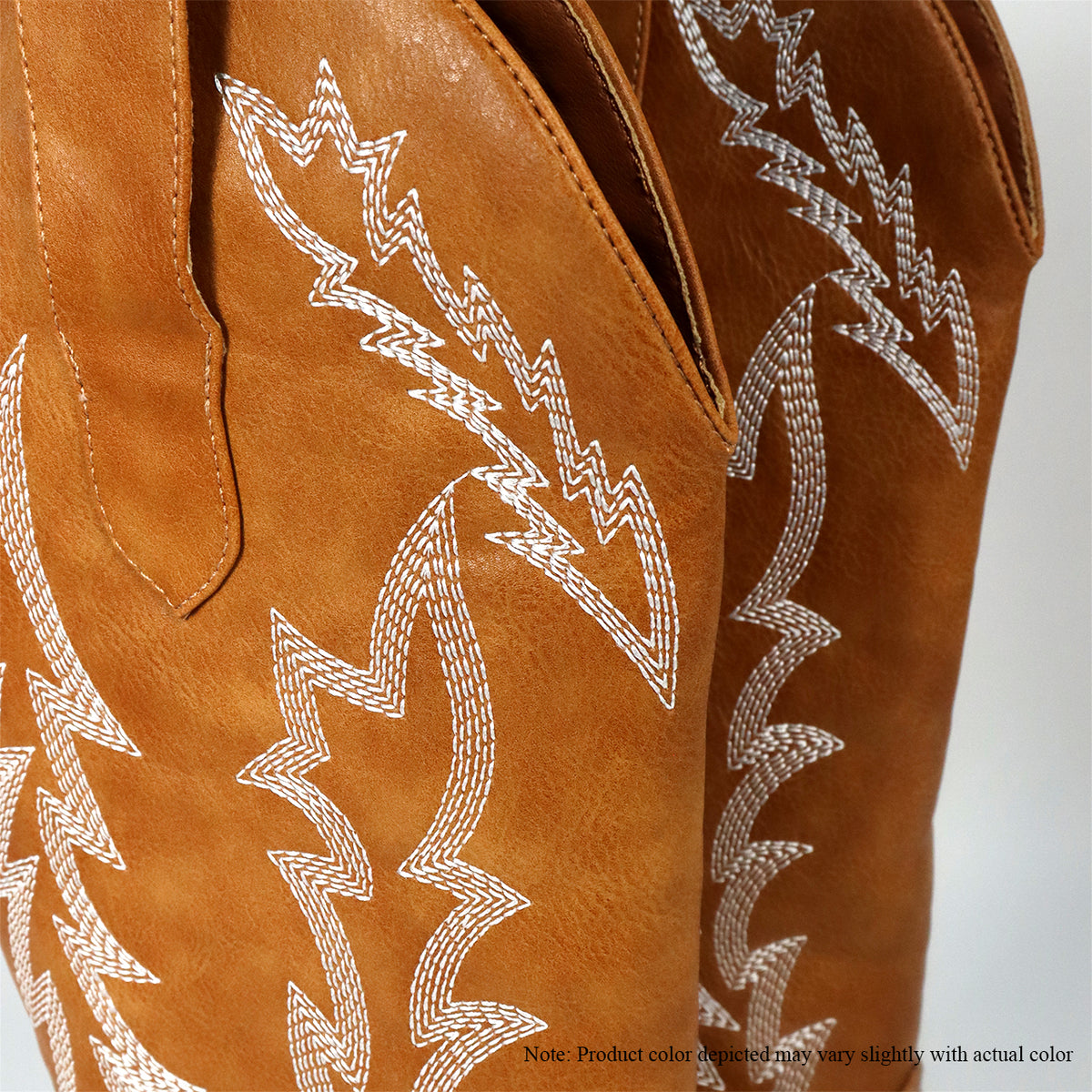 BYRON-1 STACKED HEEL EMBROIDERY WESTERN BOOTS - TAN