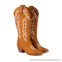 BYRON-1 STACKED HEEL EMBROIDERY WESTERN BOOTS - TAN