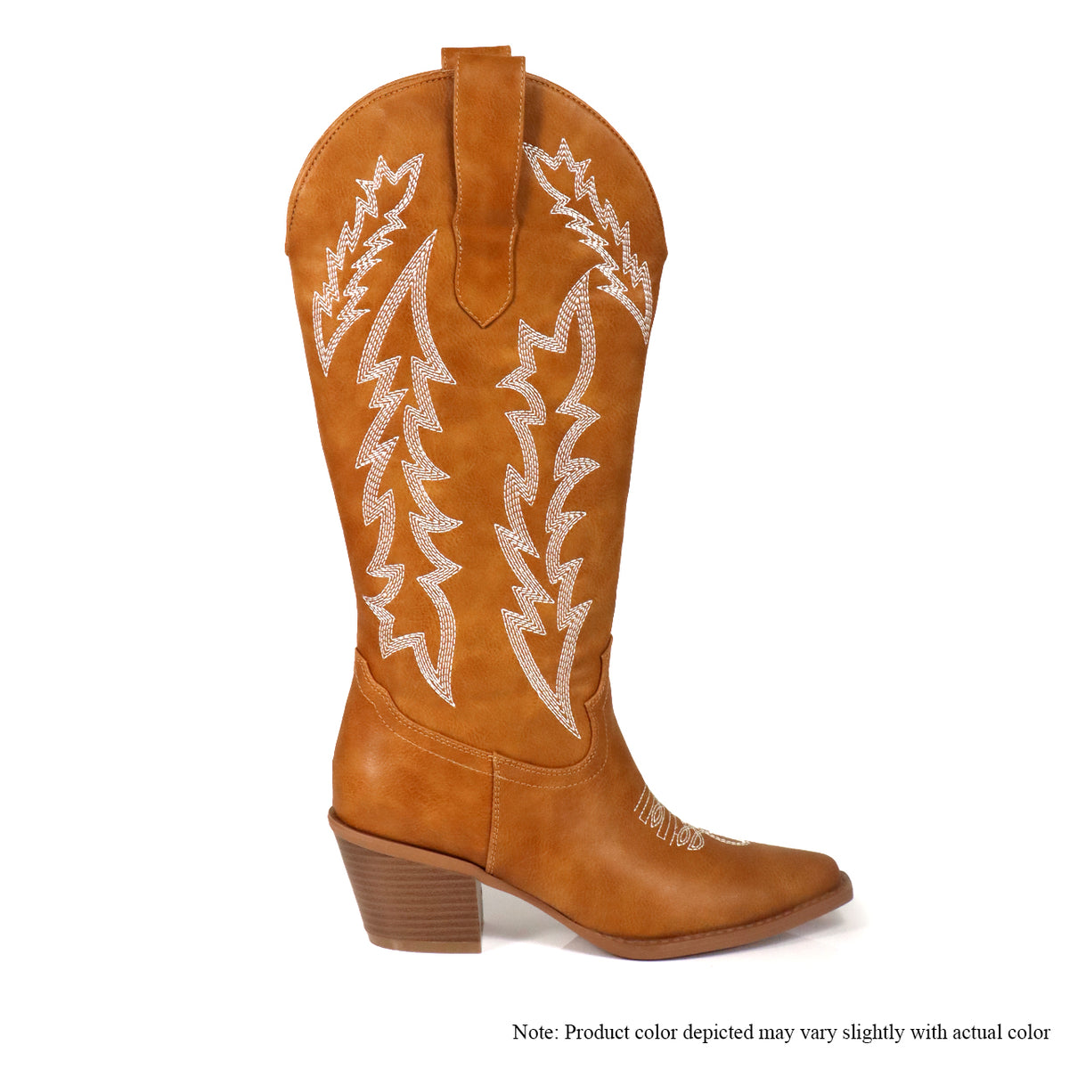 BYRON-1 STACKED HEEL EMBROIDERY WESTERN BOOTS - TAN