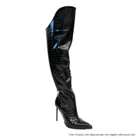 DOKKI-2 CROC PATTERN KNEE-HIGH BOOT WITH STILETTO