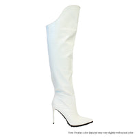 DOKKI-2 CROC PATTERN KNEE-HIGH BOOT WITH STILETTO