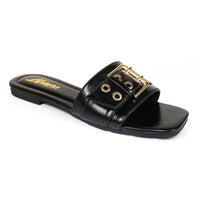 KYRA-2 BELT EYELET BUCKLED STRAP SLIDE ON SANDALS
