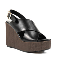 LELISA-16 CROSS BUCKLE ANKLE STRAP SANDAL W/ ESPADRILLE WEDGE