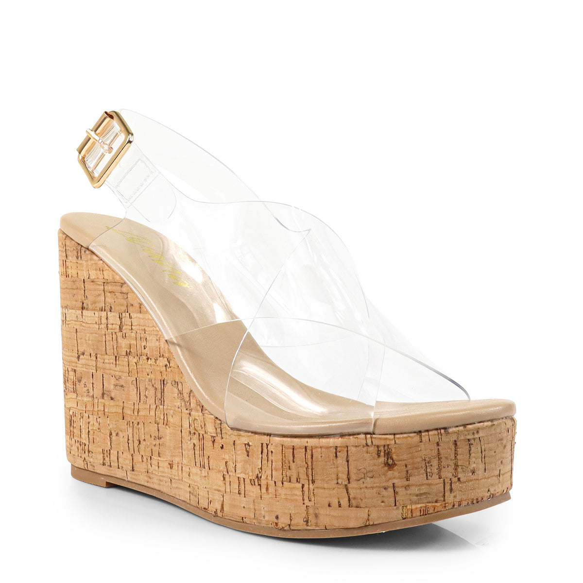 LELISA-16 CROSS BUCKLE ANKLE STRAP SANDAL W/ ESPADRILLE WEDGE