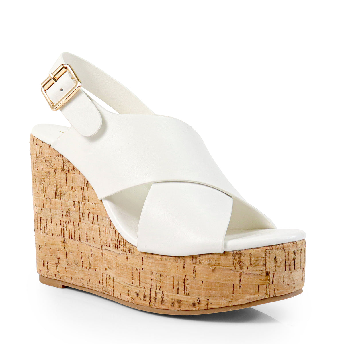 LELISA-16 CROSS BUCKLE ANKLE STRAP SANDAL W/ ESPADRILLE WEDGE