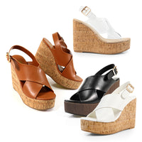 LELISA-16 CROSS BUCKLE ANKLE STRAP SANDAL W/ ESPADRILLE WEDGE