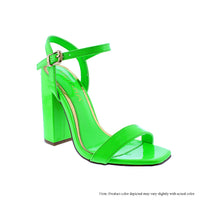 MAREUM-4 PATENT CHUNKY ANKLE STRAP HEEL SANDELS - GREEN