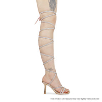MASSIMA-2 ALL RHINESTONE STRAPS THIGH HIGH TIE-UP HEEL - ROSEGOLD