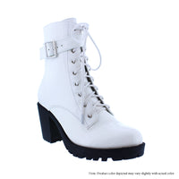 OZONE-6 PATENT PU LACE UP BUCKLE BOOTIE