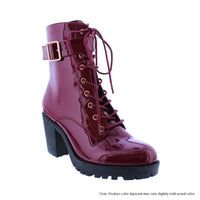 OZONE-6 PATENT PU LACE UP BUCKLE BOOTIE