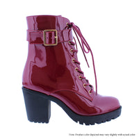 OZONE-6 PATENT PU LACE UP BUCKLE BOOTIE