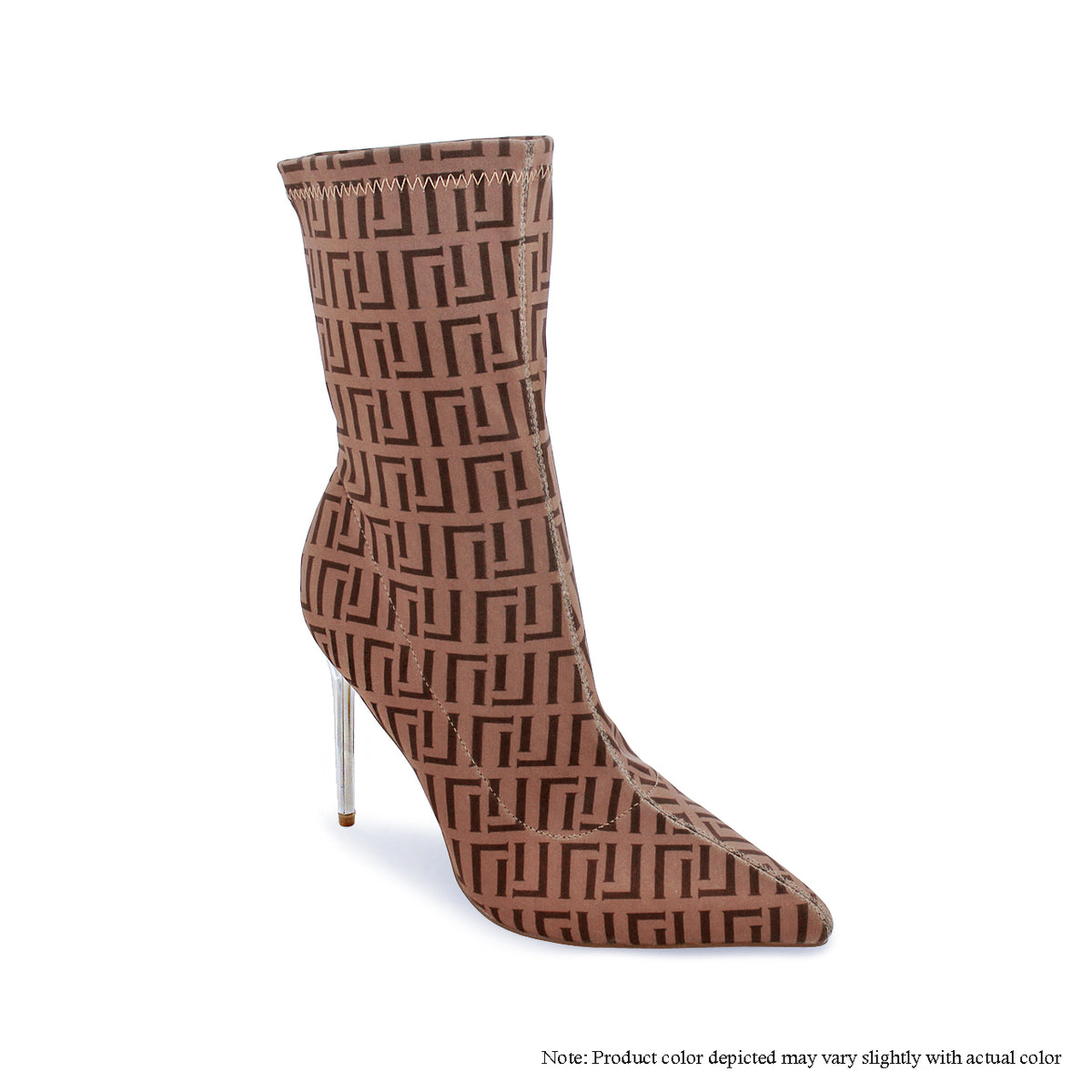 RESHA-2 NEOPRENE STRETCHY POINTED TOE BOOTIE WITH CLEAR HEEL