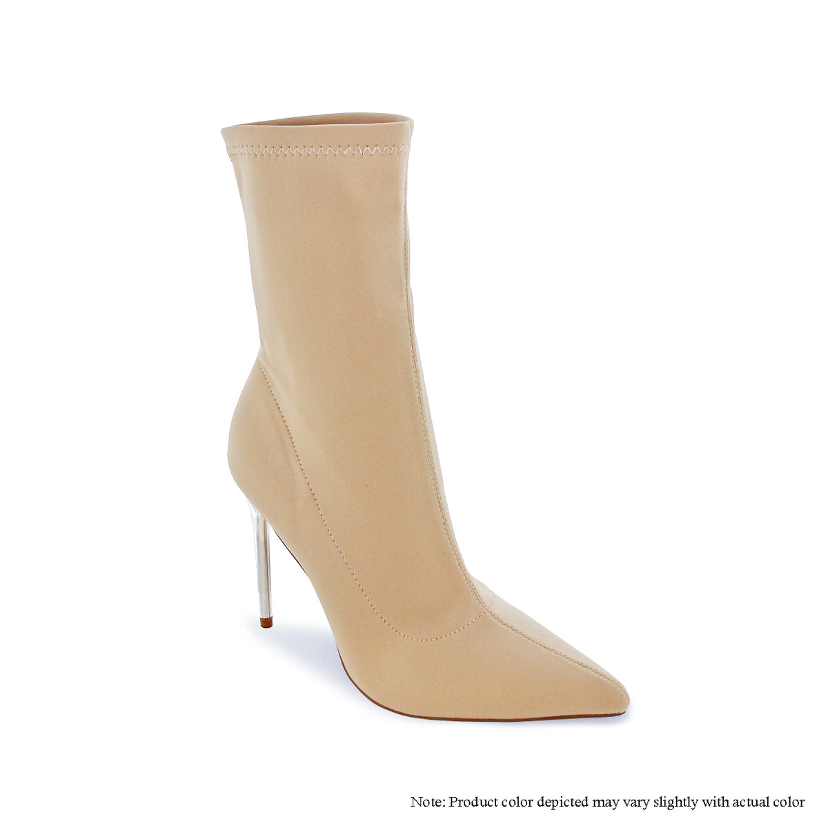 RESHA-2 NEOPRENE STRETCHY POINTED TOE BOOTIE WITH CLEAR HEEL