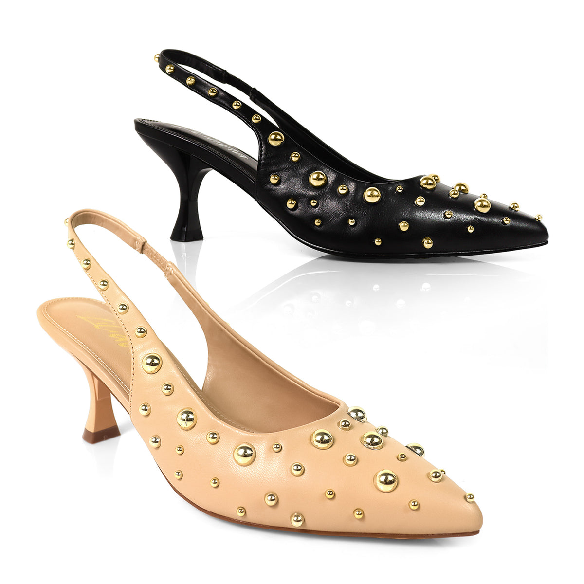 SHERRY-1  POINTY TOE STUDDED KITTEN HEEL