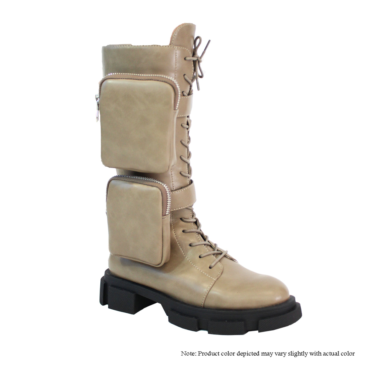 XANSO-1 SIDE POUCHES LACE UP CALF HIGH BIKER BOOTS