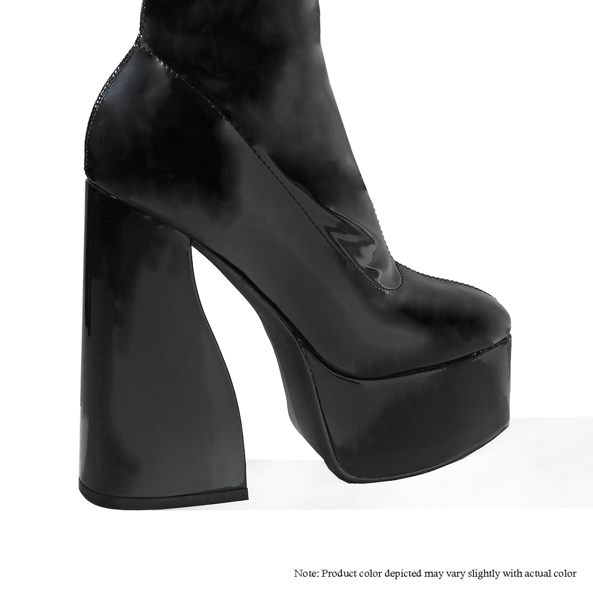 ALPINE-2 CHUNKY STRETCHY DESIGNER HEEL BOOTIES - BLACK PATENT