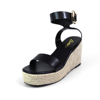ALYAH-2 OPEN TOE BUCKLE ANKLE STRAP W/ESPADRILLE WEDGE