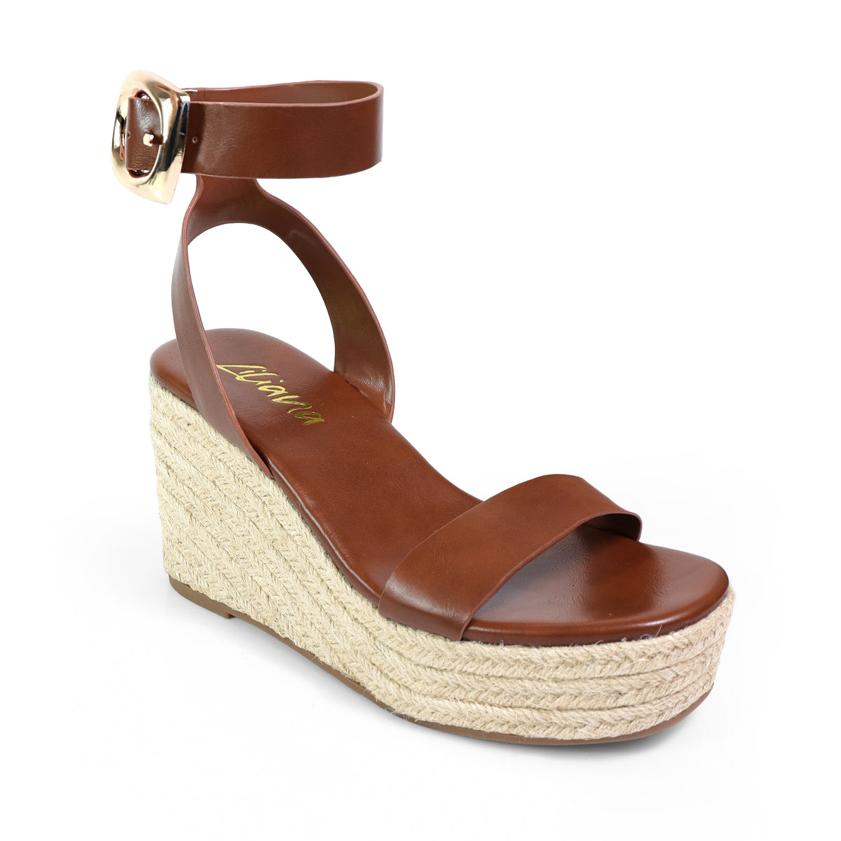 ALYAH-2 OPEN TOE BUCKLE ANKLE STRAP W/ESPADRILLE WEDGE