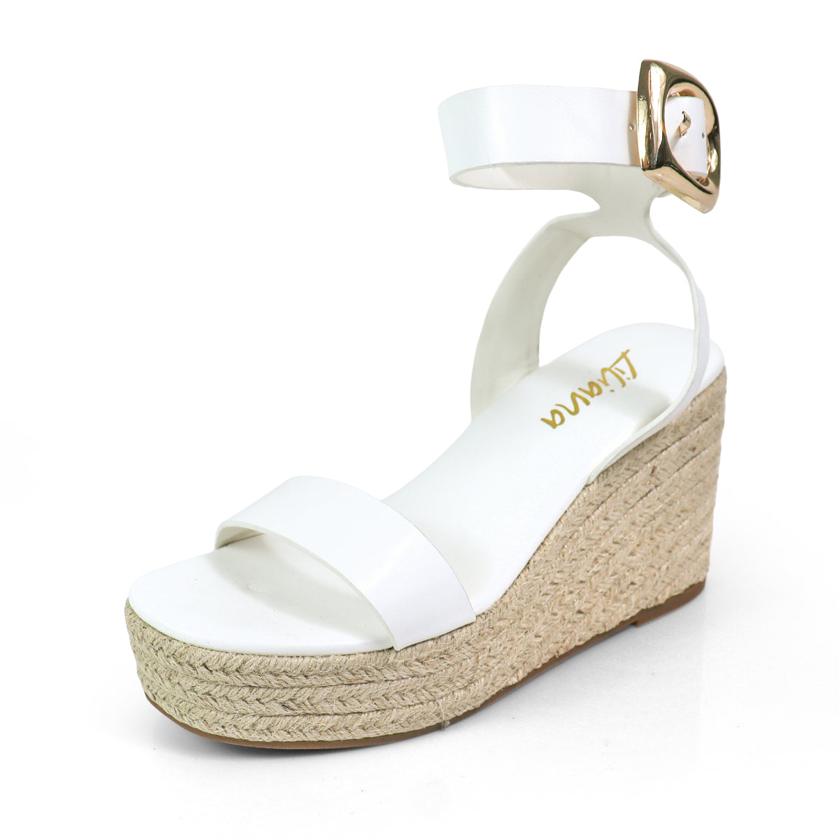 ALYAH-2 OPEN TOE BUCKLE ANKLE STRAP W/ESPADRILLE WEDGE
