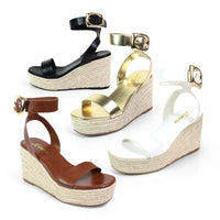 ALYAH-2 OPEN TOE BUCKLE ANKLE STRAP W/ESPADRILLE WEDGE