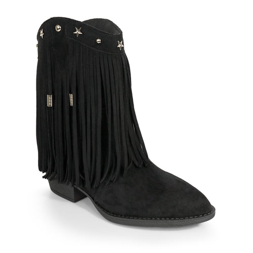ANASTASIA-1 FRINGE WESTERN ANKLE BOOTS