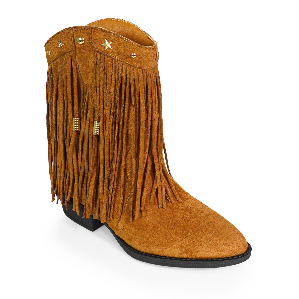 ANASTASIA-1 FRINGE WESTERN ANKLE BOOTS