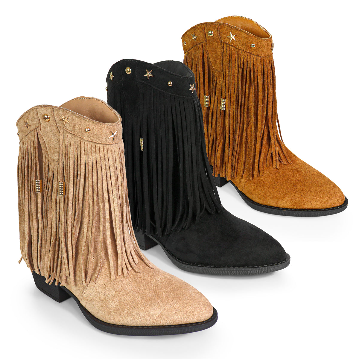 ANASTASIA-1 FRINGE WESTERN ANKLE BOOTS