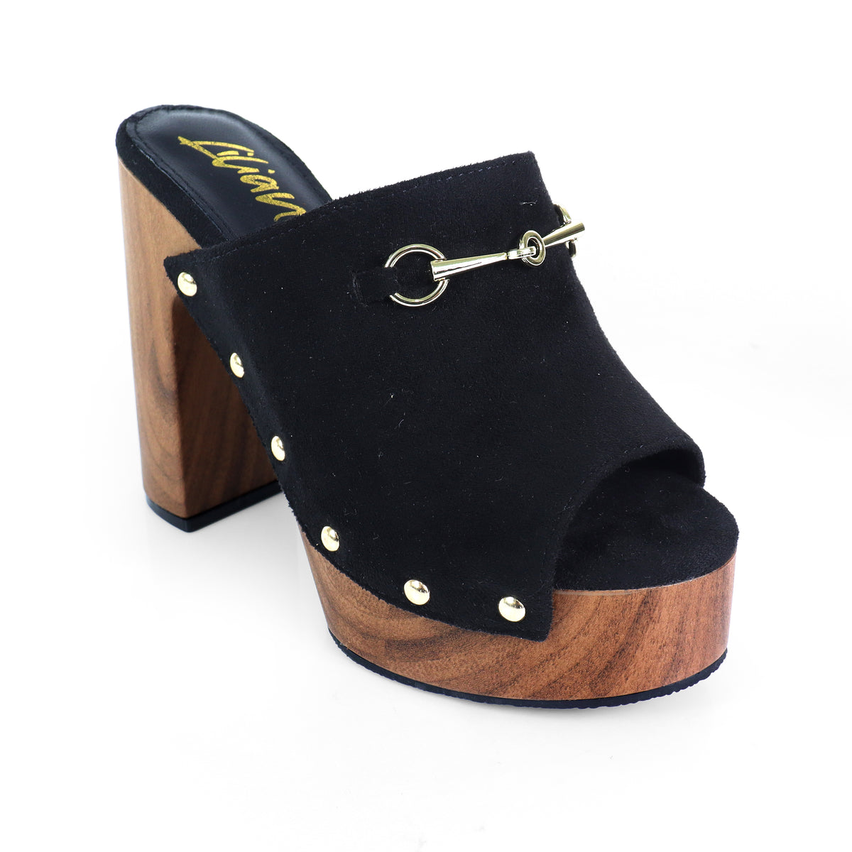PEEP TOE HORSEBIT STUD MULE W WOOD PLATFORM, ANDAZ-4