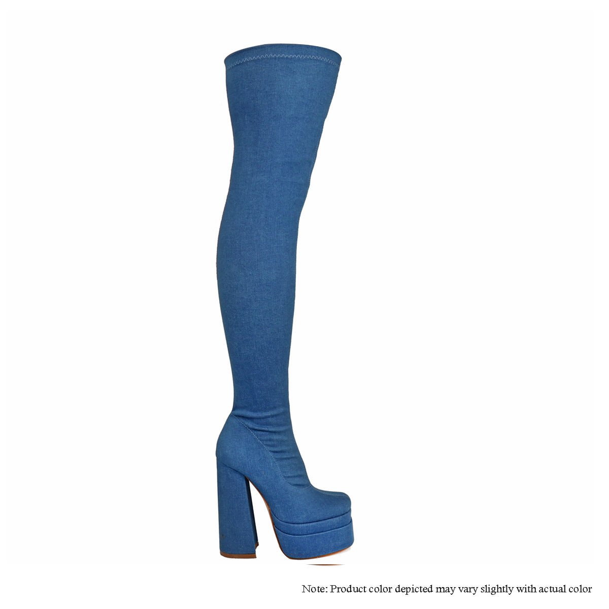 ARI-10 THIGH HIGH STRETCH BOOTS WITH DOUBLE PLATFORM & CHUNKY HELL