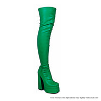 ARI-10 THIGH HIGH STRETCH BOOTS WITH DOUBLE PLATFORM & CHUNKY HELL