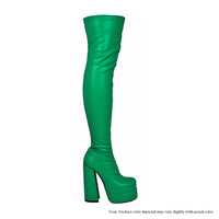 ARI-10 THIGH HIGH STRETCH BOOTS WITH DOUBLE PLATFORM & CHUNKY HELL