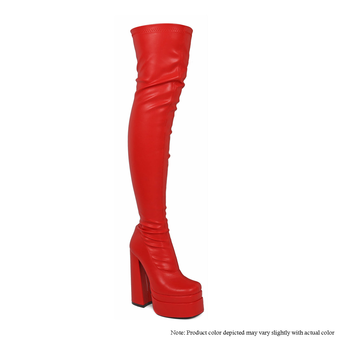 ARI-10 THIGH HIGH STRETCH BOOTS WITH DOUBLE PLATFORM & CHUNKY HELL