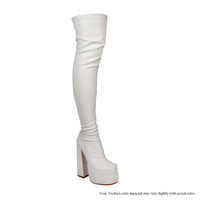 ARI-10 THIGH HIGH STRETCH BOOTS WITH DOUBLE PLATFORM & CHUNKY HELL