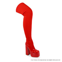 ARI-22 SUPER STRETCHY THIGH HIGH DOUBLE PLATFORM BOOT - RED