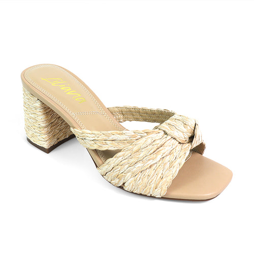 ASHLEY-1 RAFFIA W CHUNCKY HEEL