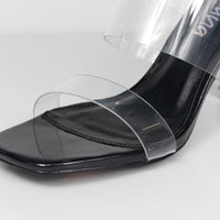 AURA-1 CLEAR MID HEEL MULE WITH CLEAR PERSPEX UPPER