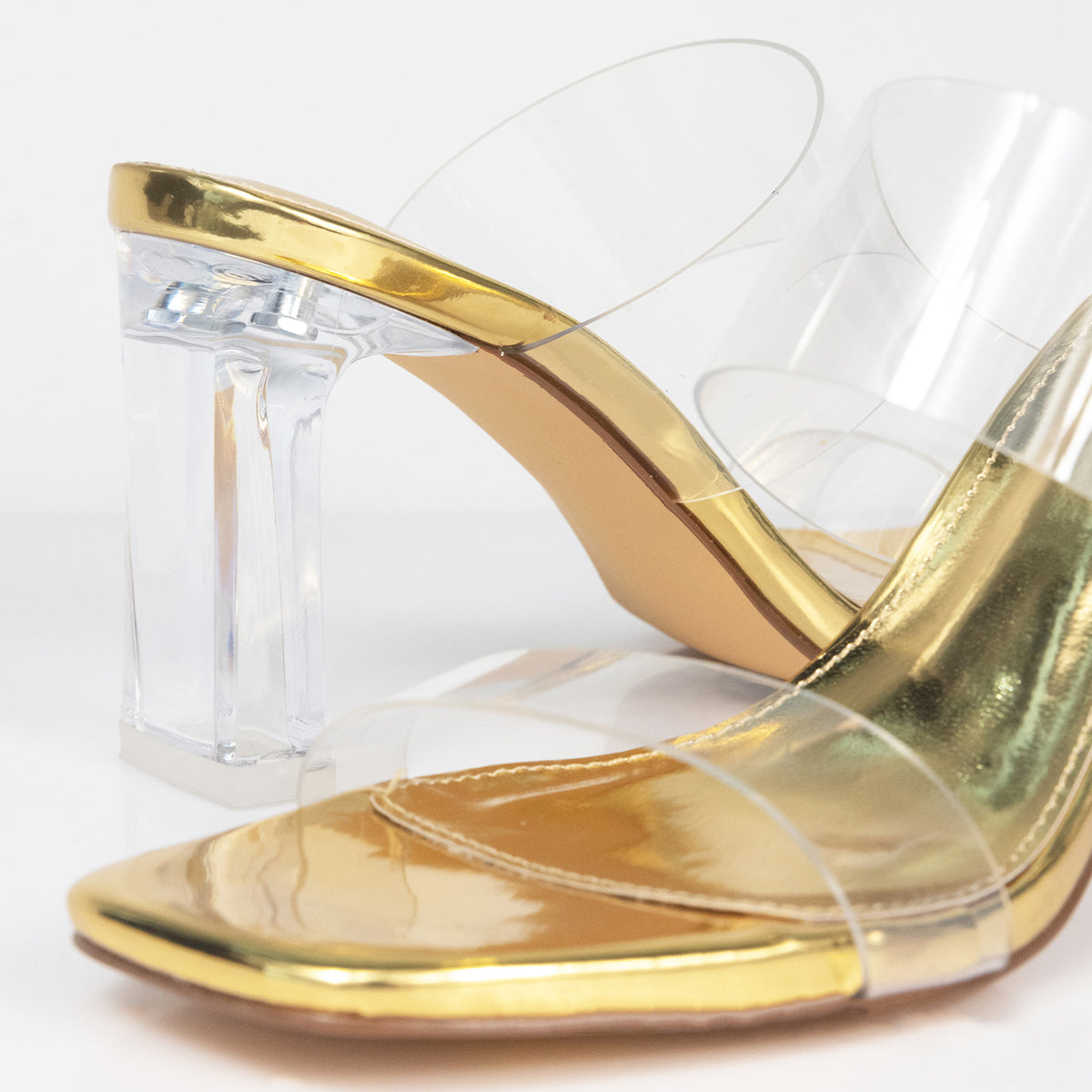 AURA-1 CLEAR MID HEEL MULE WITH CLEAR PERSPEX UPPER