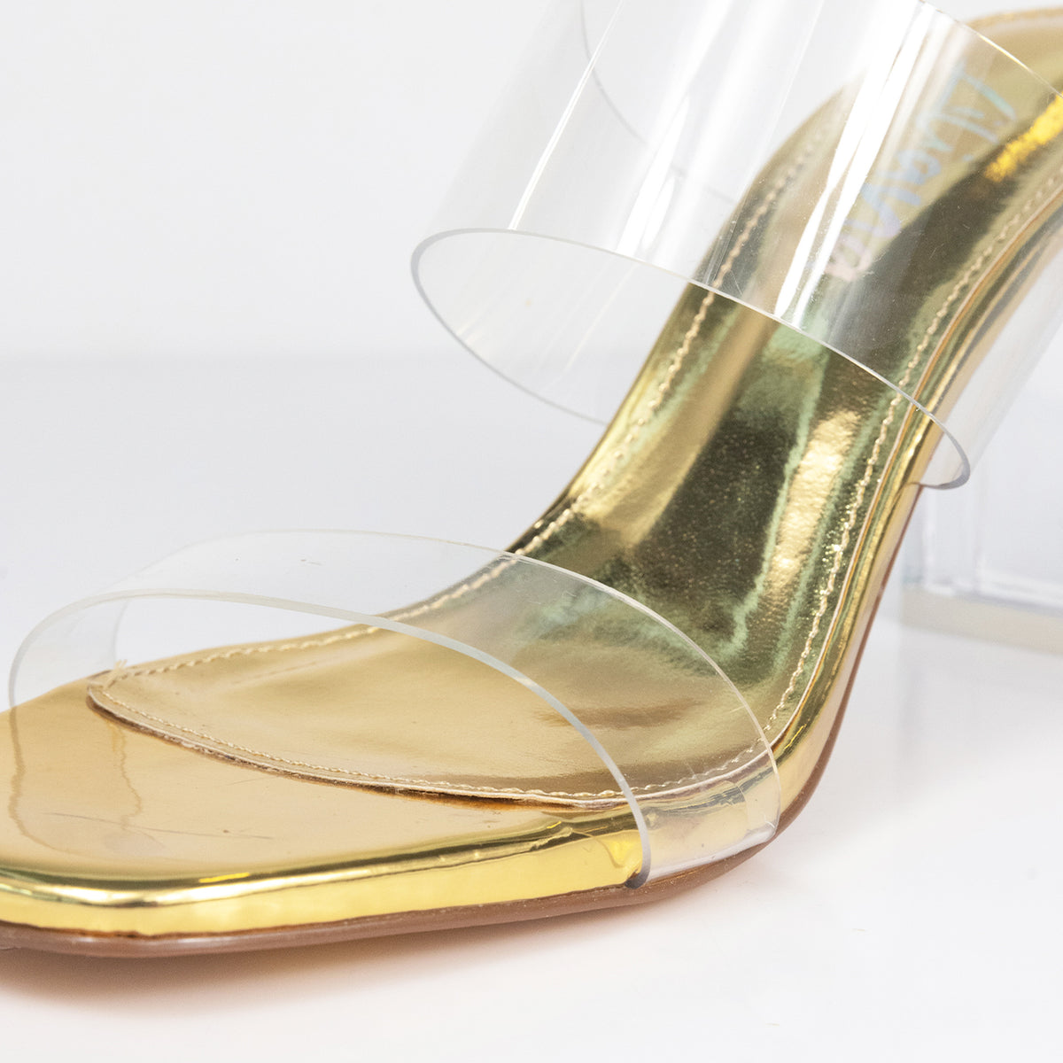 AURA-1 CLEAR MID HEEL MULE WITH CLEAR PERSPEX UPPER