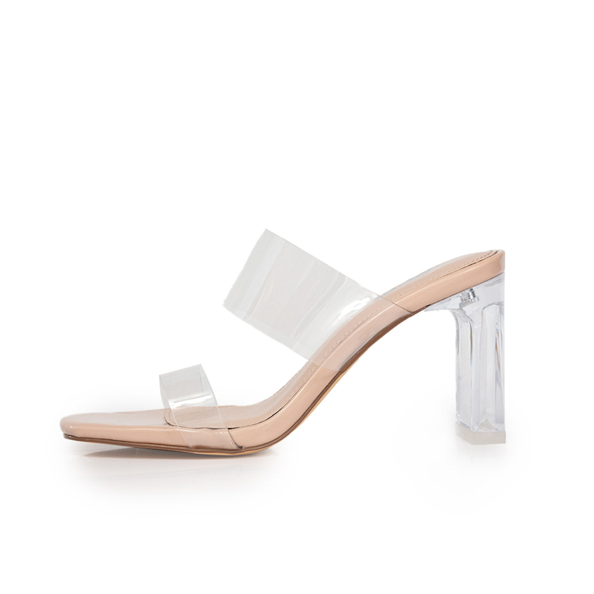 AURA-1 CLEAR MID HEEL MULE WITH CLEAR PERSPEX UPPER