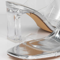 AURA-1 CLEAR MID HEEL MULE WITH CLEAR PERSPEX UPPER