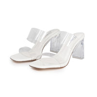 AURA-1 CLEAR MID HEEL MULE WITH CLEAR PERSPEX UPPER