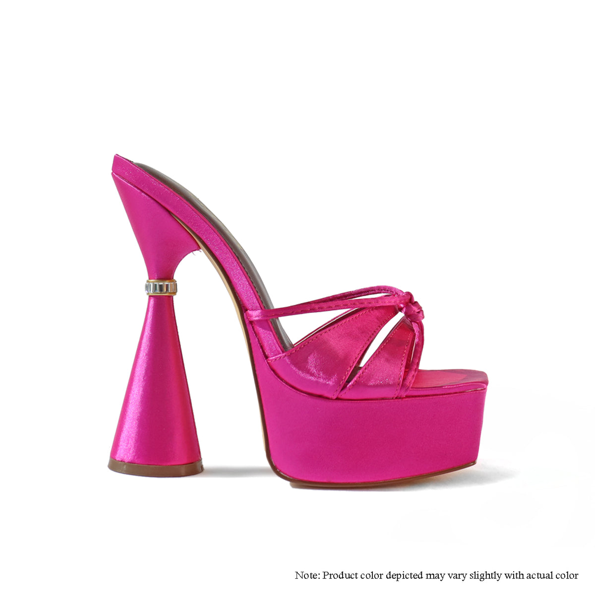 AUSTRALA-1 PLATFORM CORN HEEL W/ RHINESTONE RING -HOT PINK