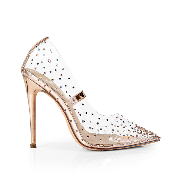 BADASS-1 POINTY PUMP WITH CLEAR PVC & RHINESTONES