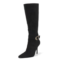 BEXIE-55 POINTED TOE ANKLE BUCKLE KNEE HIGH BOOTS