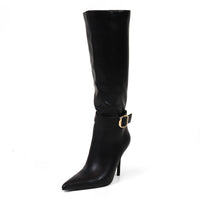 BEXIE-55 POINTED TOE ANKLE BUCKLE KNEE HIGH BOOTS