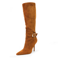 BEXIE-55 POINTED TOE ANKLE BUCKLE KNEE HIGH BOOTS