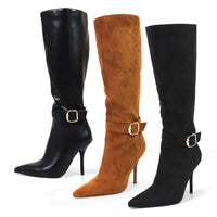 BEXIE-55 POINTED TOE ANKLE BUCKLE KNEE HIGH BOOTS