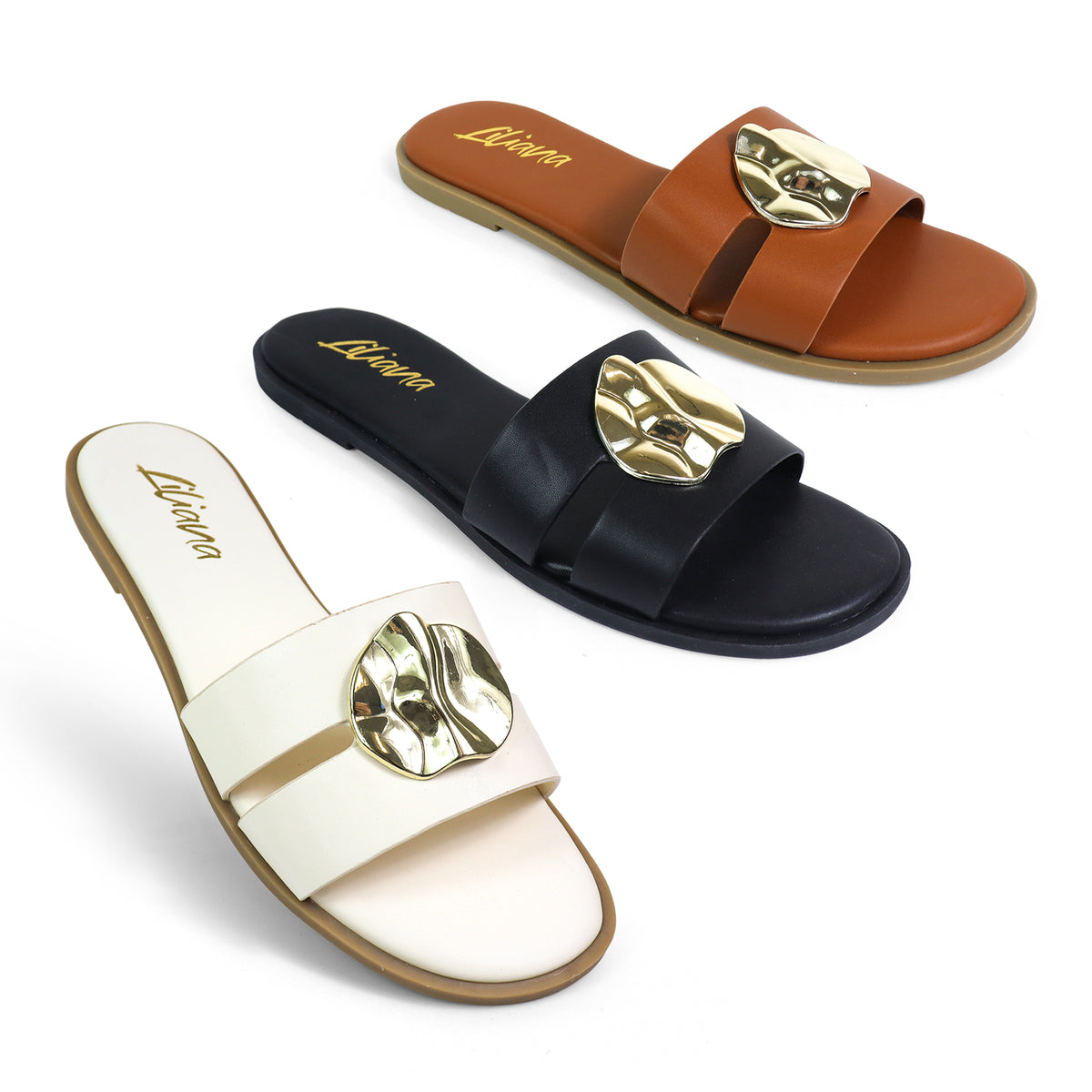 BICKLEY-30 METAL DETAILS OPEN TOE SLIDES